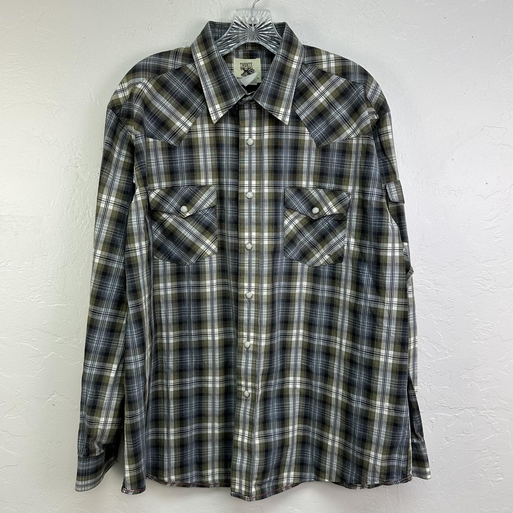 Wrangler 20X Twenty Xtreme Shirt Mens Extra Large Gray Plaid Western Pearl Snap